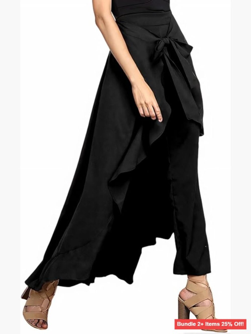 Plus Size High Waisted Ruffle Skirt Pants Flowy A-Line Palazzo Culottes